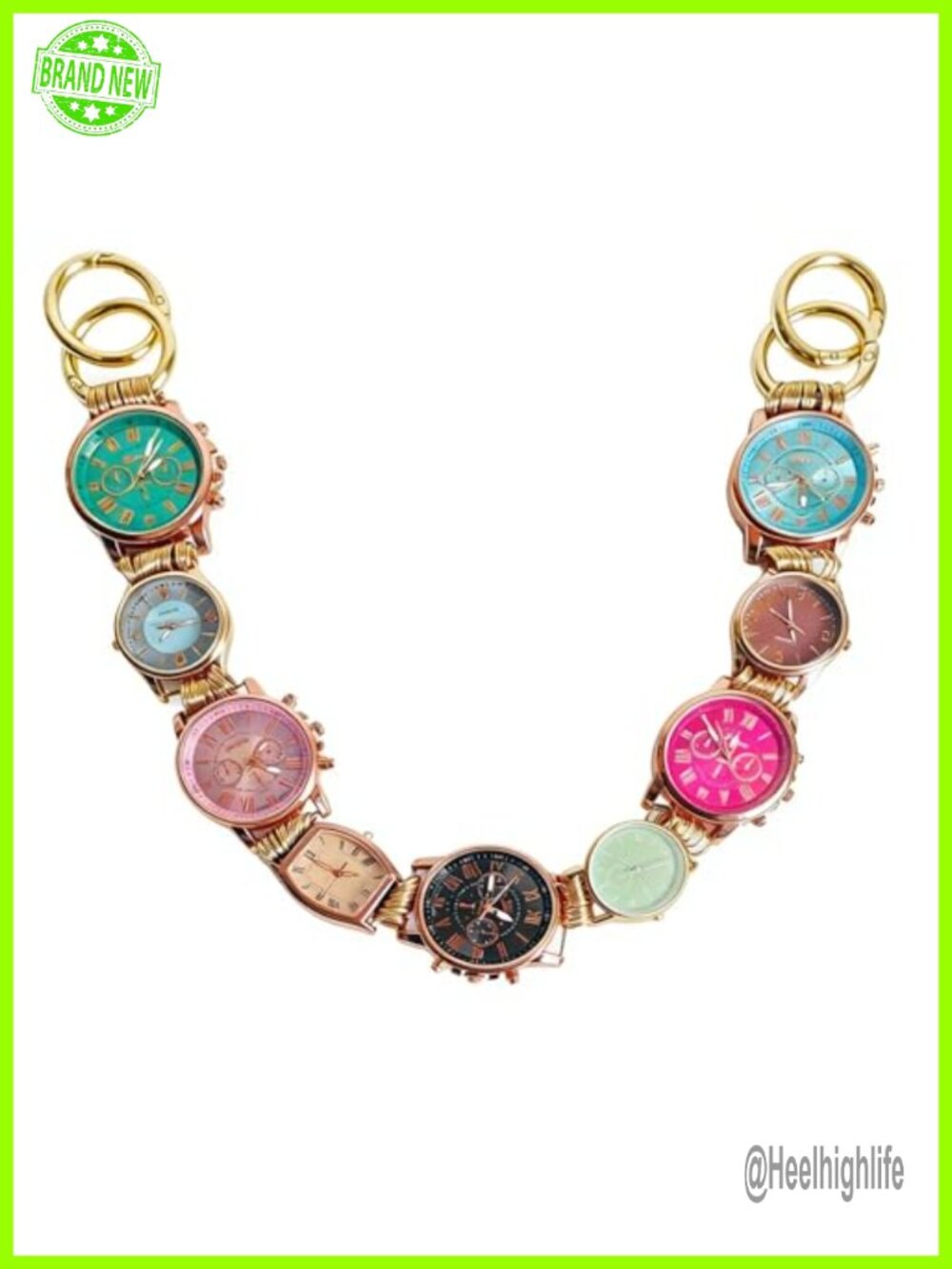 Metal Keychain Purse Charm Colorful Watch Linked Chain Bag Accessory